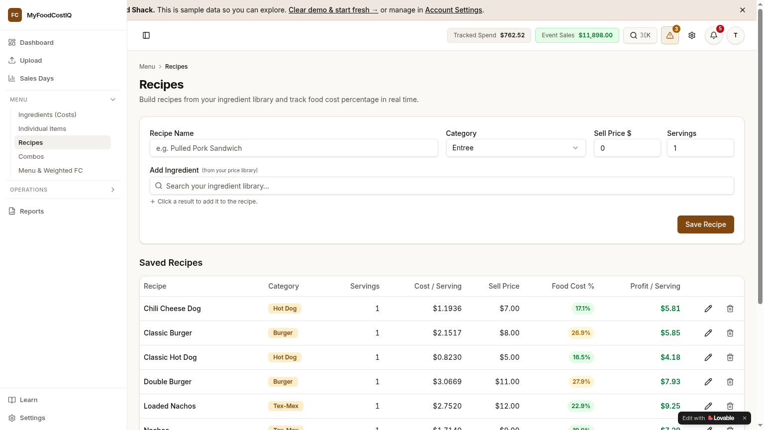 SCREENSHOT: Recipe Builder — Walking Taco