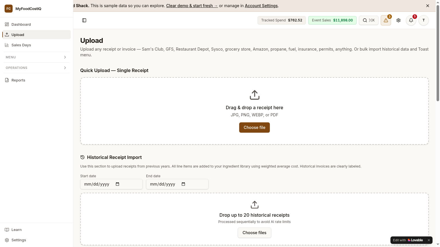 SCREENSHOT: Upload Tab — Receipt Processing